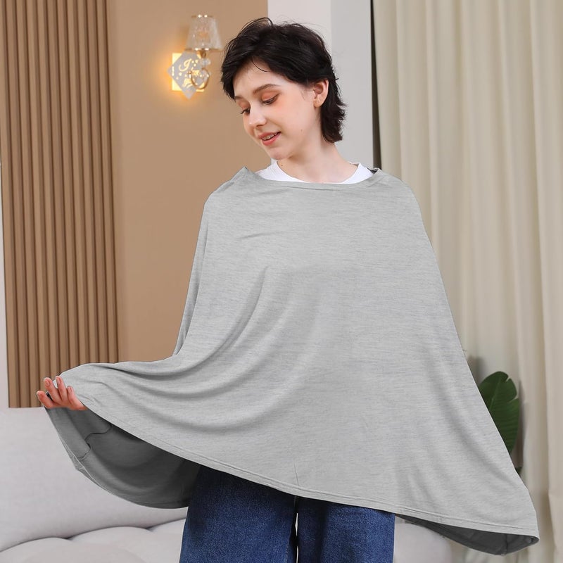 SEJOY Nursing Cover for Breastfeeding, 360°Full Coverage Nursing Poncho, Rayon Soft & Breathable Breastfeeding Cover up (Smooth Rayon, Knit Grey) - Image 2